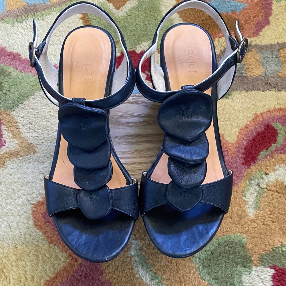 Coclico black leather wedges size 36EU.